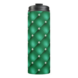 Garrafa Térmica Padrão Luxuoso de Diamante Rebordado Verde