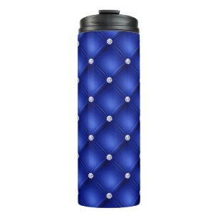 Garrafa Térmica Padrão Luxuoso Rebordado em Diamante Azul Real
