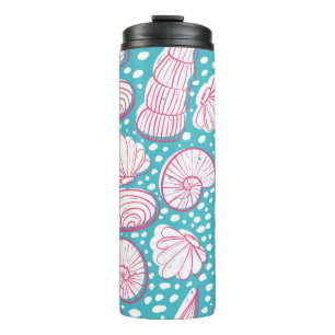 Garrafa Térmica Padrão marinho sem costura com conchas diferentes.