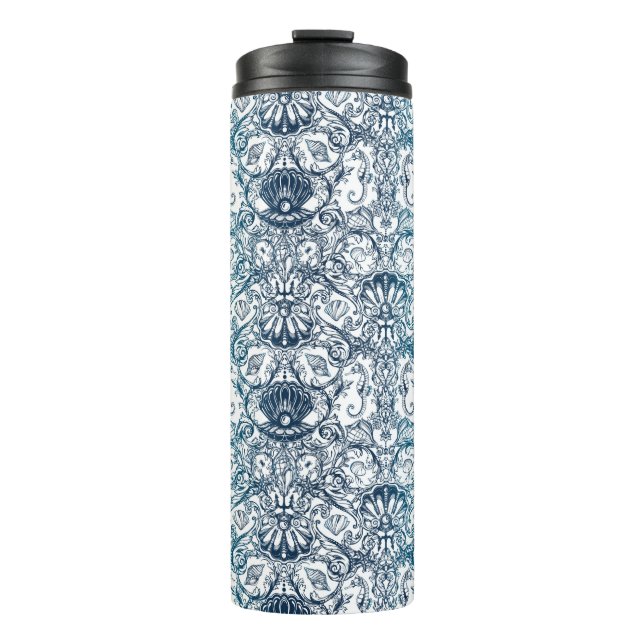 Garrafa Térmica Padrão Marinho Vintage (Frente)