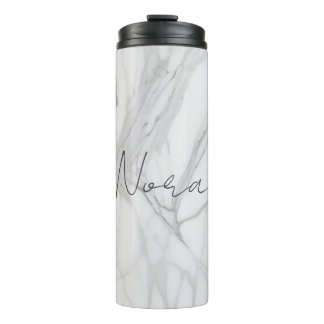 Garrafa Térmica Padrão Moderno de Mármore Branco Personalizado