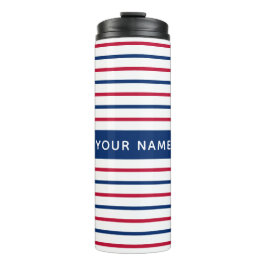 Garrafa Térmica Padrão Moderno de Stripes Vermelha e Azul Minimali