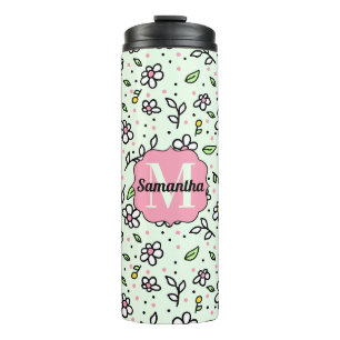Garrafa Térmica Padrão Monograma de Flores de Margarida Doodle Bon