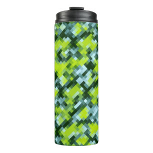 Garrafa Térmica Padrão Mosaico Verde Amarelo Azul Teal