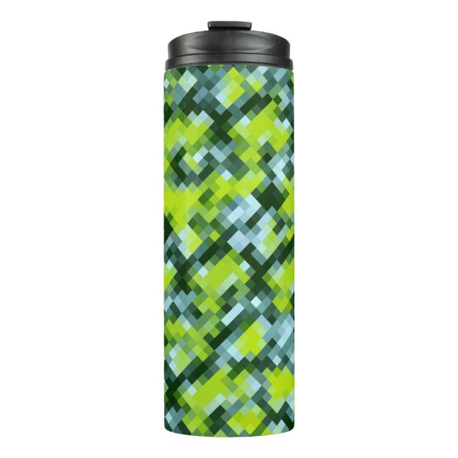 Garrafa Térmica Padrão Mosaico Verde Amarelo Azul Teal (Frente)