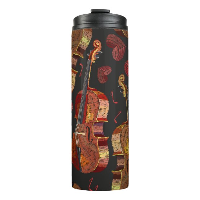 Garrafa Térmica Padrão Musical Violin Red Heart (Frente)