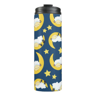 Garrafa Térmica Padrão Ovino, Ovelhas Dormindo, Lua, Estrelas
