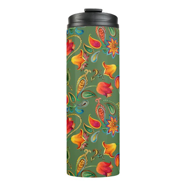 Garrafa Térmica Padrão paisley de flor de aquarela (Frente)