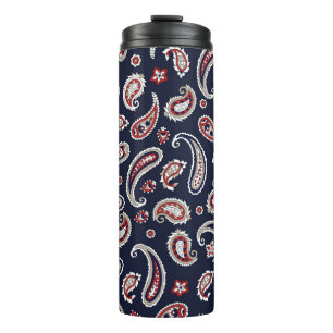 Garrafa Térmica Padrão paisley tradicional indiano no marinho