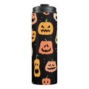 Garrafa Térmica Padrão perfeito de abóbora do Halloween. Mão pu