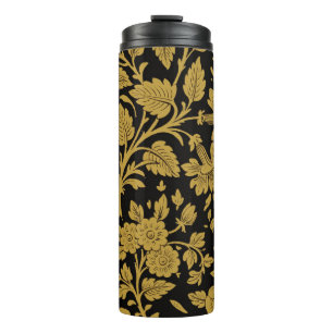 Garrafa Térmica Padrão Preto Floral Ouro Antigo Trabalho de Lacage
