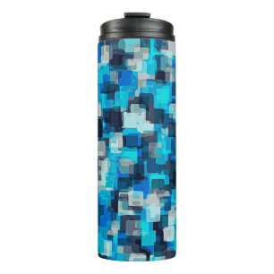 Garrafa Térmica padrão quadrado azul e preto abstrato com plano de