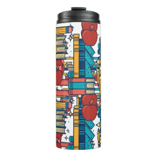 Garrafa Térmica Padrão Retro de Maçãs de Professor Livros Lápis