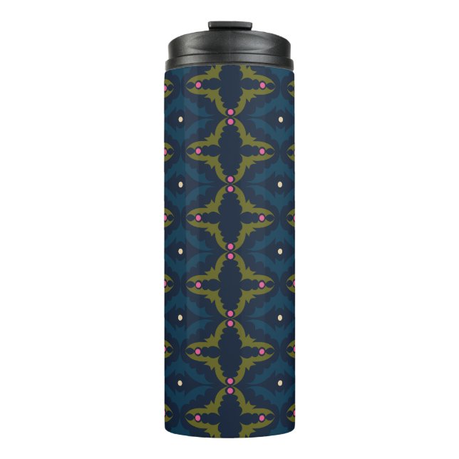 Garrafa Térmica Padrão Retro Vintage Azul Profundo  (Frente)