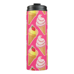 Garrafa Térmica Padrão rosa Kawaii com sorvete de morango