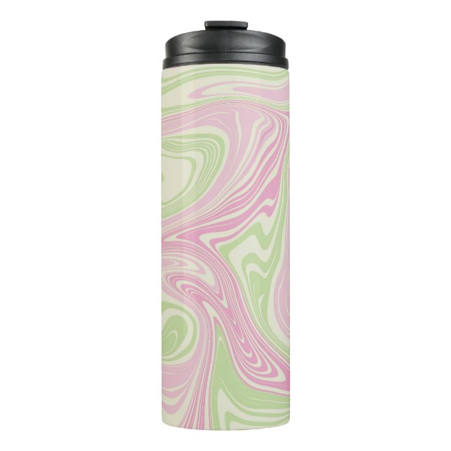 Garrafa Térmica Padrão Rosa Verde Suave Líquido (Frente)