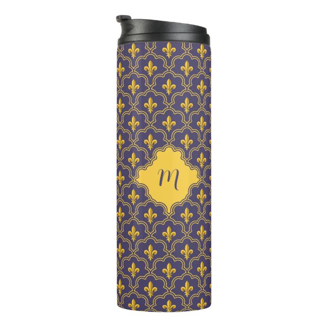 Garrafa Térmica Padrão Roxo e Dourado da Flor-de-Lis Real (Rotação à direita)