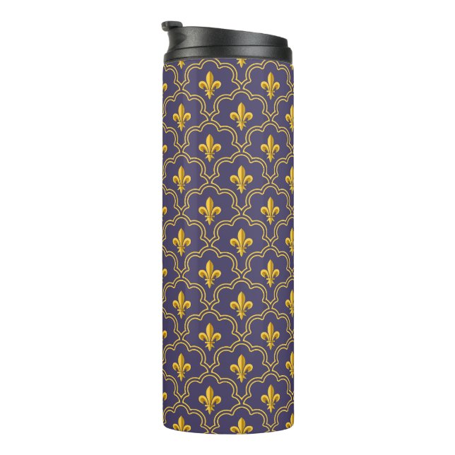Garrafa Térmica Padrão Roxo e Dourado da Flor-de-Lis Real (Rotação à direita)