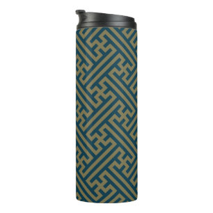 Garrafa Térmica Padrão Sayagata, japonês, Dourado e Marinho azul