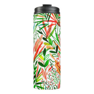 Garrafa Térmica Padrão sem costura aquarelas com folhas exóticas