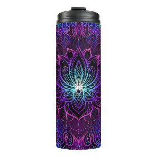 Garrafa Térmica Padrão sem costura com a flor de Lotus ornamentado
