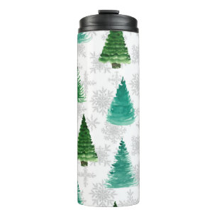 Garrafa Térmica Padrão sem costura com abetos e flocos de neve. W