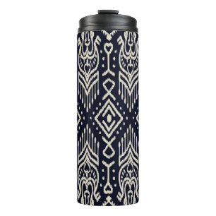 Garrafa Térmica Padrão sem costura com bordado. Tecido Ikat. Eth