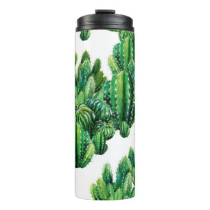 Garrafa Térmica Padrão sem costura com cactos aquarela. Cactus il