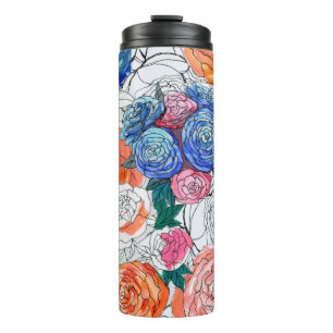 Garrafa Térmica Padrão sem costura com flores coloridas