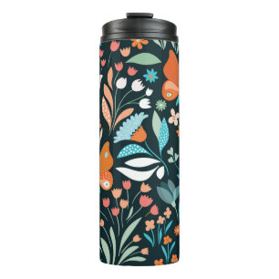 Garrafa Térmica Padrão sem costura com flores e borboletas