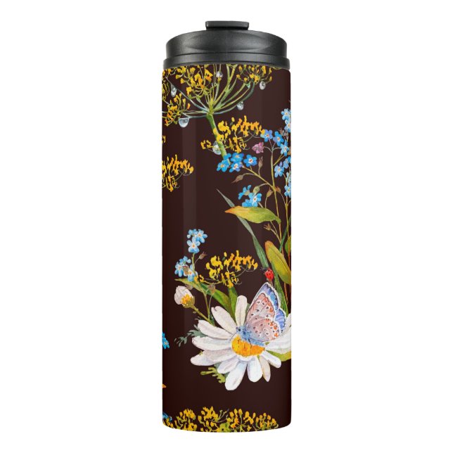Garrafa Térmica Padrão sem costura com flores silvestres (Frente)