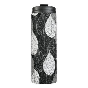 Garrafa Térmica Padrão sem costura com folhas. Monocromo puxado