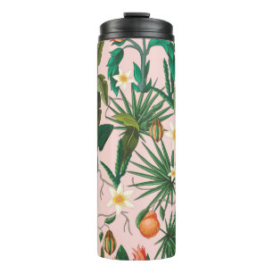 Garrafa Térmica Padrão sem costura com folhas tropicais, flores e