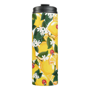 Garrafa Térmica Padrão sem costura com frutas tropicais de limão