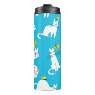 Garrafa Térmica Padrão sem costura com gatos engraçados brincand