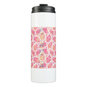 Garrafa Térmica Padrão sem costura com plantas. Desenho em branco