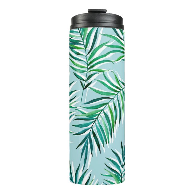 Garrafa Térmica Padrão sem costura com ramificações de palma. Aqua (Frente)