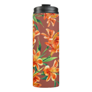 Garrafa Térmica Padrão sem costura de Alstroemeria pintada em água