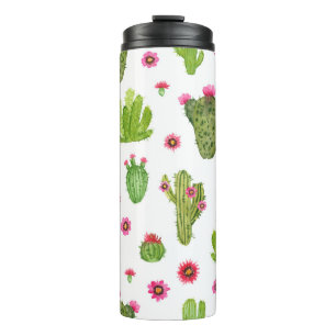 Garrafa Térmica Padrão sem costura de cacto pintado manualmente c