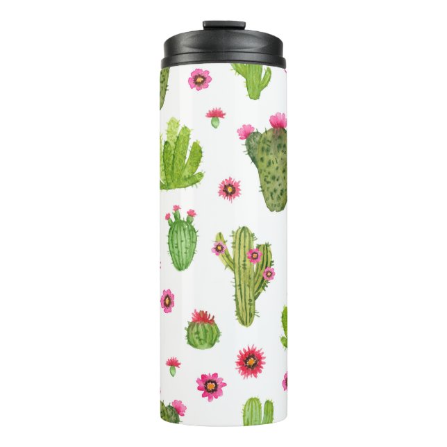 Garrafa Térmica Padrão sem costura de cacto pintado manualmente co (Frente)