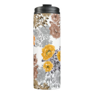 Garrafa Térmica Padrão sem costura de flores laranja, amarelas, b