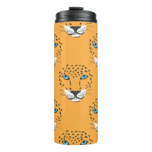 Garrafa Térmica padrão sem costura laranja vintage com cabeças-l
