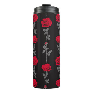 Garrafa Térmica Padrão sem costura rosa vermelha de flores de abst