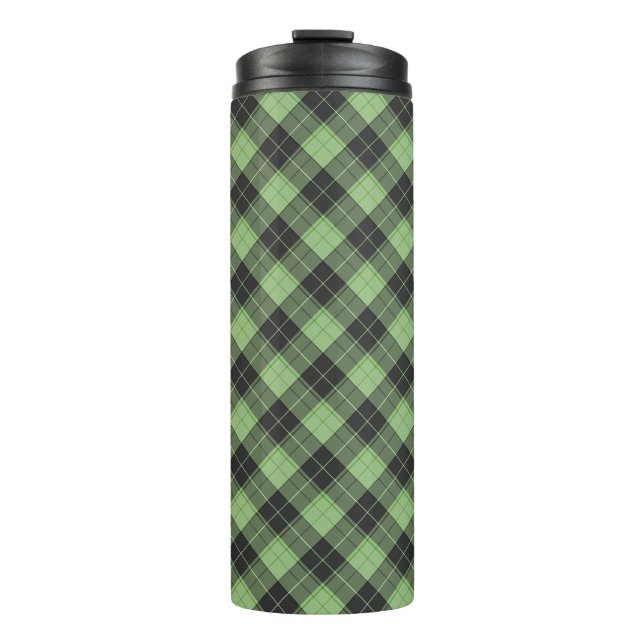 Garrafa Térmica Padrão simples de xadrez em verde claro (Frente)