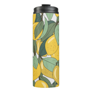 Garrafa Térmica Padrão tropical com limões amarelos.