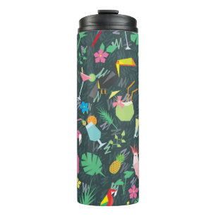 Garrafa Térmica Padrão tropical sem costura com aves e bebidas 1
