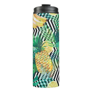 Garrafa Térmica Padrão tropical sem costura com palma de limões 