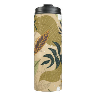 Garrafa Térmica Padrão tropical sem costura com plantas, folhas, d