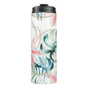 Garrafa Térmica Padrão tropical uniforme com folhas de orquídeas