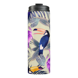 Garrafa Térmica Padrão tropical uniforme com tucanos, monstro, p